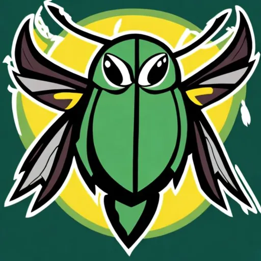 Prompt: Create Hornets mascot using colors green black white and hold and native american coastal art