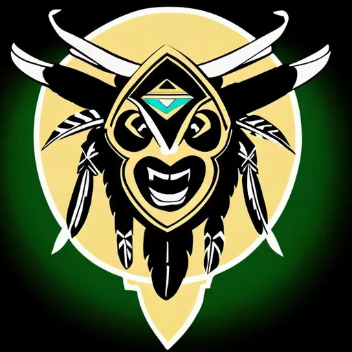 Prompt: Create hornets school mascot using the colors green black white and gold and using native american art