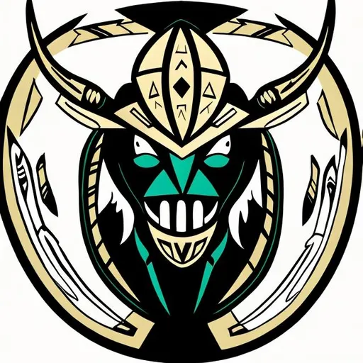 Prompt: Create hornets school mascot using the colors green black white and gold and using native american art