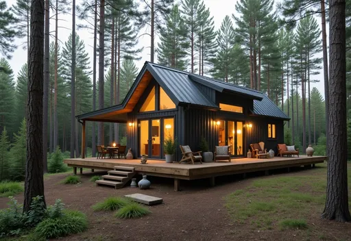 Prompt: recreat the image I gave you, it's a tiny house, in the forest with a cosy and warm style