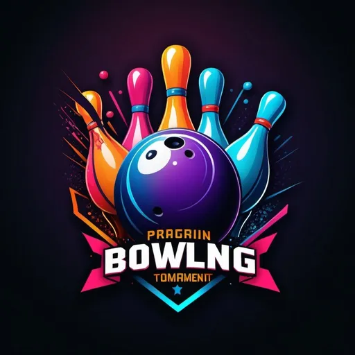 Prompt: Logo design for a thrilling bowling tournament, dynamic motion lines, striking typography, vibrant colors, professional 3D rendering, high quality, modern sports logo, energetic and bold, neon tones, dramatic lighting, glossy finish, sleek and polished, impactful design, tournament branding, powerful composition, competitive spirit, eye-catching, detailed graphics, engaging visual effects, dynamic typography, vibrant and professional