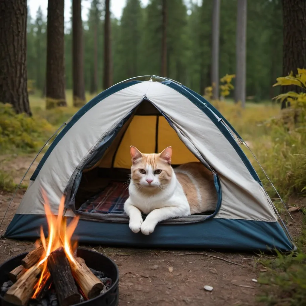 Prompt: a cat camping 
