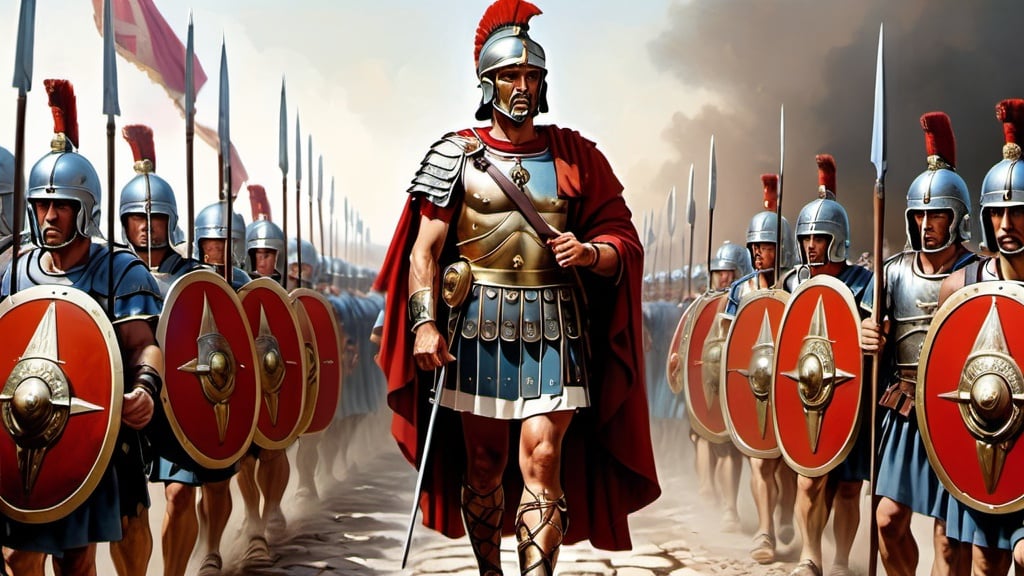 Prompt: a roman general leading his army, ultro realism.