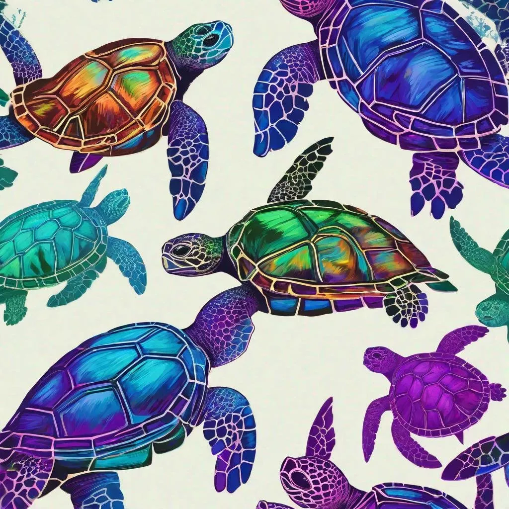 Prompt: Multichrome sea turtles 