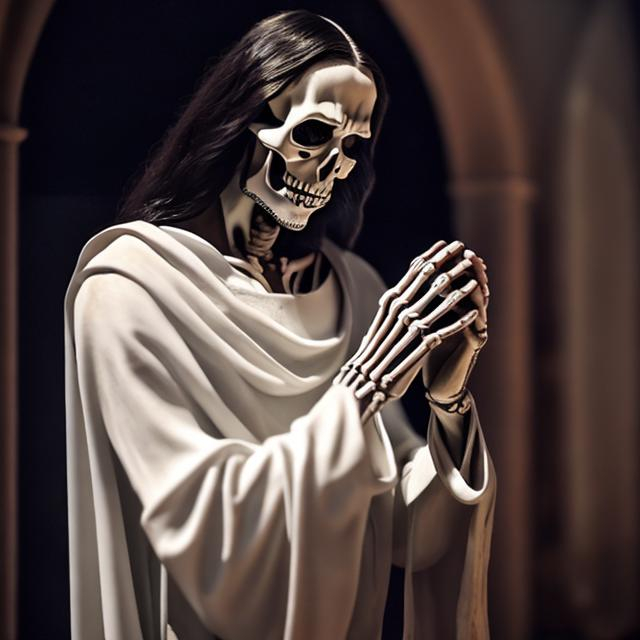 Prompt: Skeleton Jesus praying 