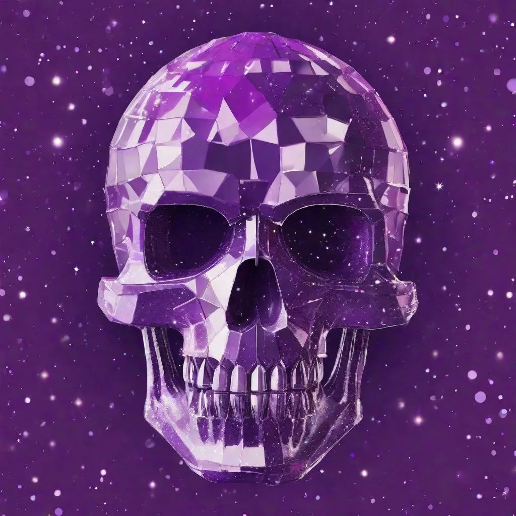 Prompt: The Death Star,  shaped like a skull, with purple sparkles 