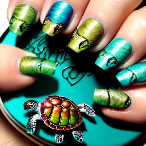 Prompt: Multichrome sea turtles 