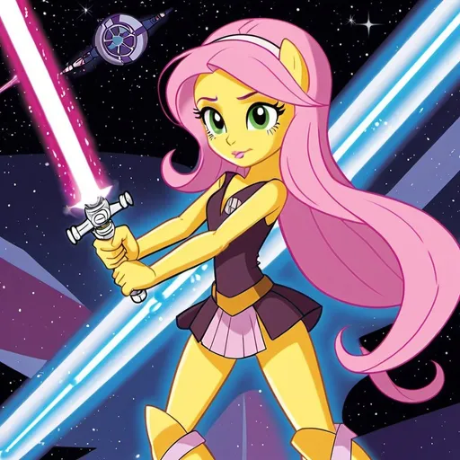 Prompt: star wars equestria girls fluttershy with a lightsaber