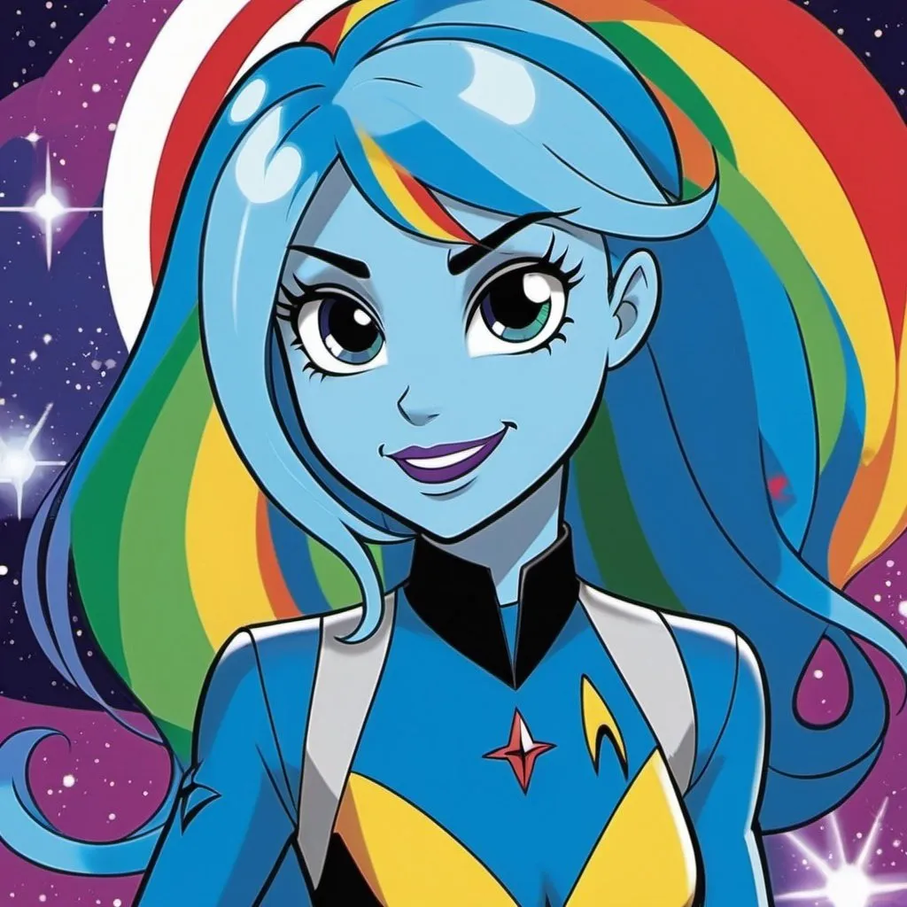 Prompt: star trek equestria girls adult rainbow dash with blue skin