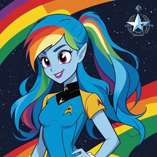 Prompt: star trek equestria girls adult rainbow dash with blue skin