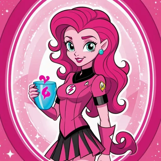 Prompt: star trek equestria girls adult pinkie pie with pink skin