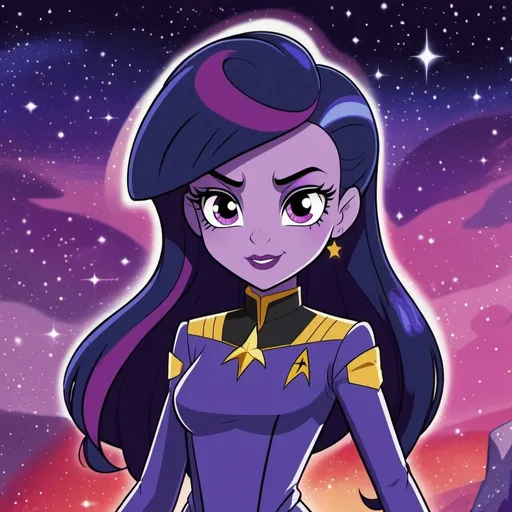 Prompt: star trek equestria girls twilight sparkle with purple skin