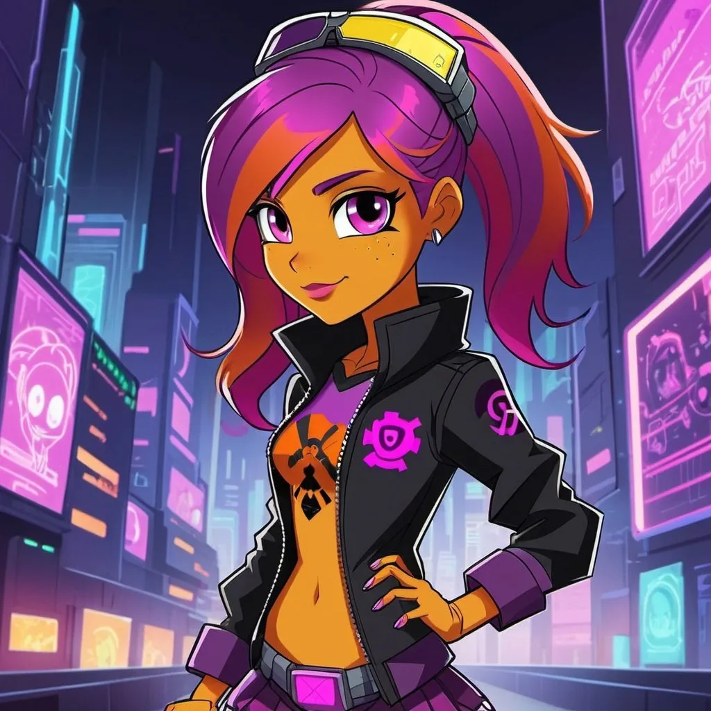 Prompt: cyberpunk equestria girls scootaloo