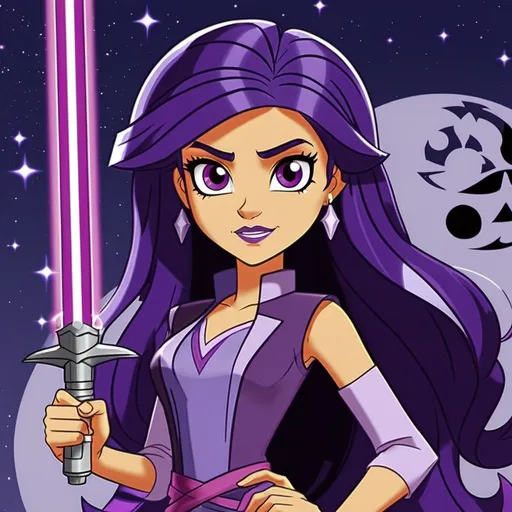 Prompt: star wars equestria girls adult jedi twilight sparkle with purple skin
