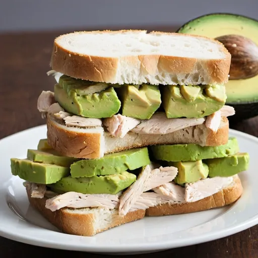 Prompt: Chicken and avocado sandwiches.