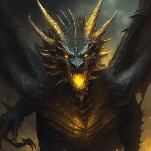 Prompt: Fantasy illustration of a necrotic topaz dragon, sinister expression, ominous aura, detailed fantasy art, high quality, dramatic lighting, piercing yellow eyes, intimidating presence, yellow and black color tones, artstyle-renaissance, dark fantasy, detailed features, professional