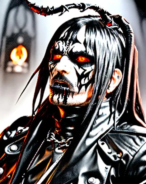 Prompt: Black metal singer,l leather looks like Gorgoroth