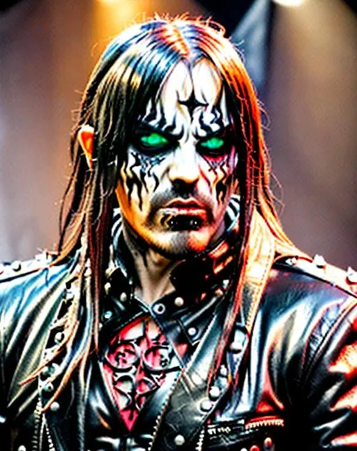 Prompt: Black metal singer,l leather looks like Gorgoroth