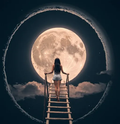 Prompt: girl moon  ladder