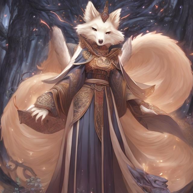 Prompt: kitsune anthropomorphic magic celestial ancient female