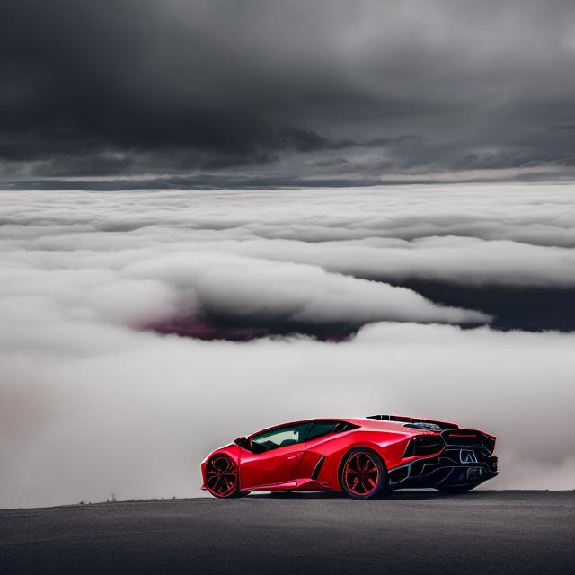 Prompt: red lamborghini driving in the clouds
