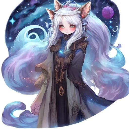 Prompt: night sky anthropomorphic cat celestial cute fox druid celtic female kitsune psychic mind