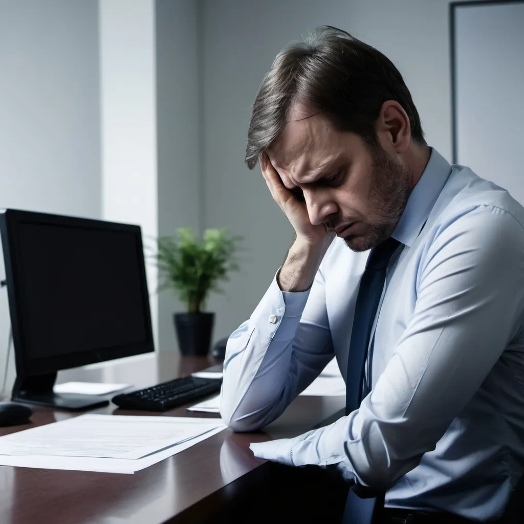 Prompt:  A MENTALLY DEPRESSED MAN IN OFFICE