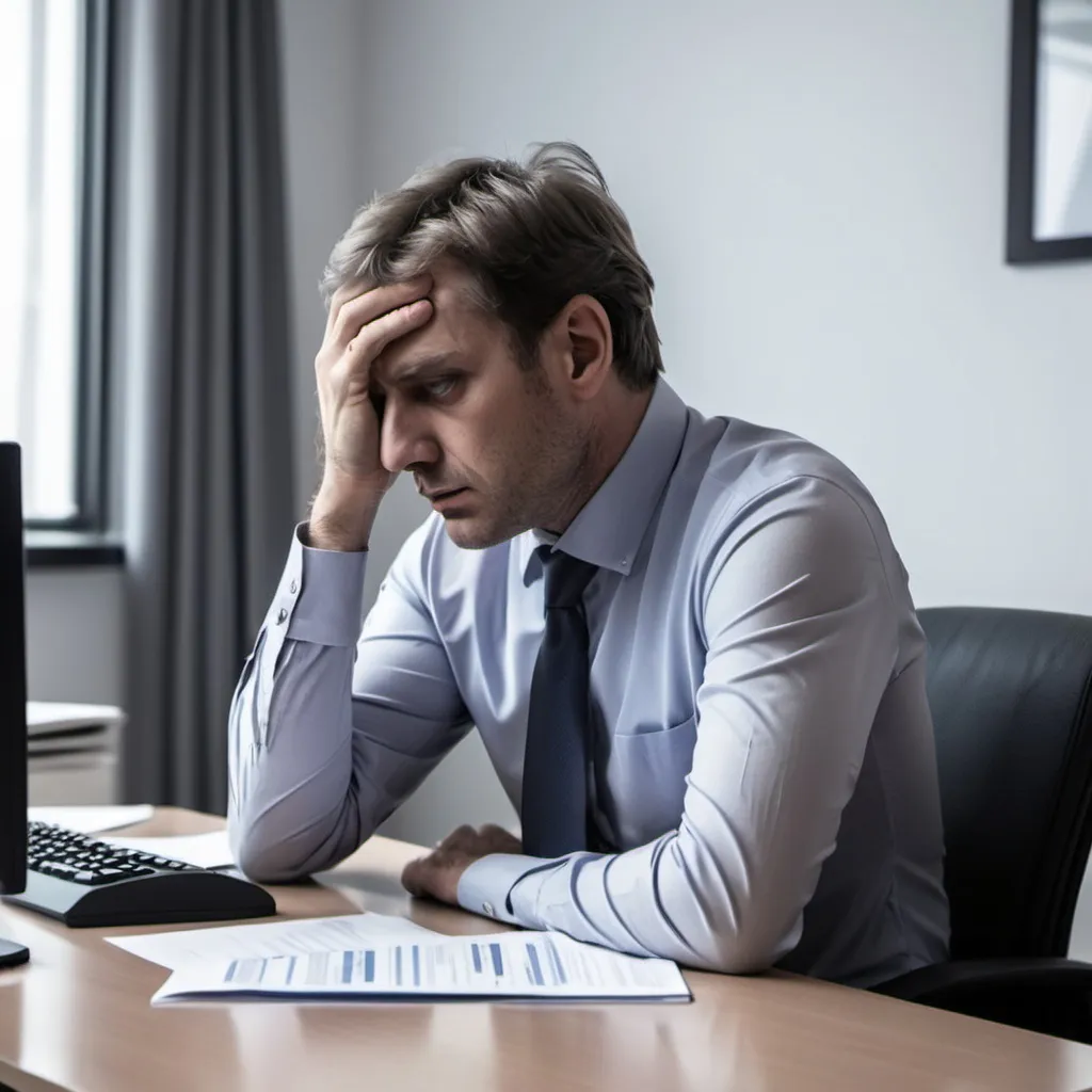 Prompt:  A MENTALLY DEPRESSED MAN IN OFFICE