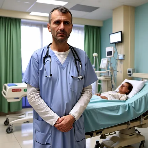 Prompt:  An obessed patient next to a hospital