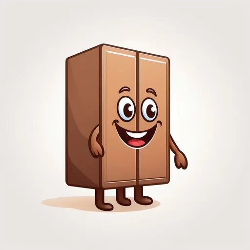 Prompt: Stylized cartoon brown wardrobe mascot (must have a smiley face), vector flat logo, simple lines, cute cartoon illustration, white backdrop. isometric angle