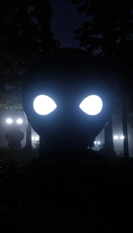 Prompt: Extreme close-up view inside a pitch-black forest at night. Large hollow glowing white eyes dominate the frame, very close to the camera, filling most of the image. Smaller glowing eyes fade into the background between dark tree trunks. No visible bodies, only eyes emerging from deep shadows. Heavy fog and mist drifting across the scene. The eyes have a strong eerie glow with soft bloom, sharp focus on the front eyes, background slightly blurred for depth. Center of the image feels like a dark void surrounded by staring eyes. High contrast, deep blacks, cinematic horror lighting. Hyper-realistic, unsettling, supernatural forest atmosphere. Viewer feels watched and trapped.
Aspect ratio 16:9, ultra-wide, cinematic thumbnail composition, 4K, ultra detailed, dramatic lighting.