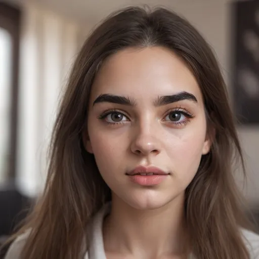 Prompt: 1girl, blurry, depth of field, eyebrows, eyelashes, lips, long hair, looking at viewer, makeup, mole, nose, photorealistic, portrait, realistic, solo, teeth