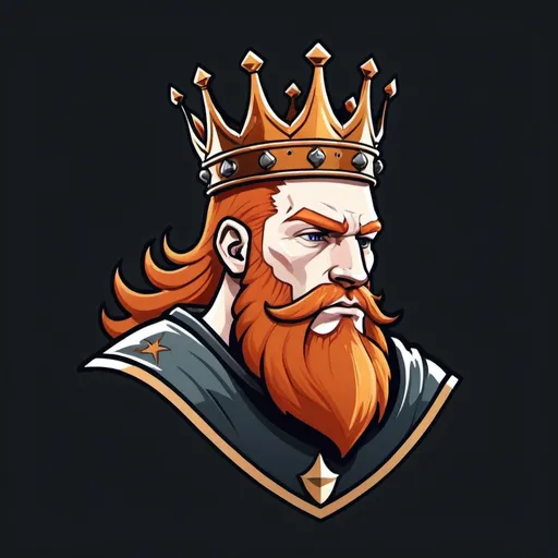 Prompt: A 2d american football logo of a ginger man wearing a king's crown done in the artstyle of Dark Souls. The man is turned to the right and you are looking at his side view