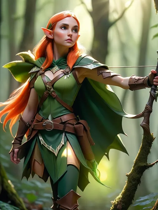Prompt: Elf ranger in a mystical forest around sunlight