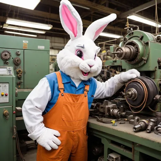 Prompt: easter bunny mechanic repair equipment millwright factory 