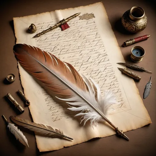 Prompt: feather quill medieval documents