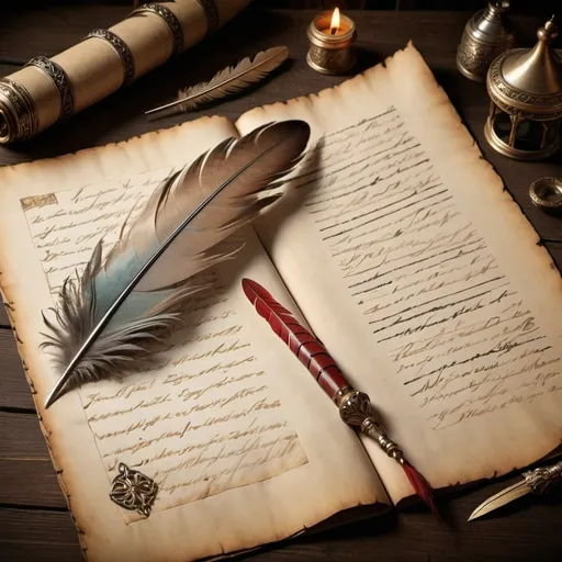 Prompt: feather quill medieval documents