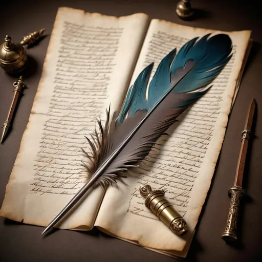 Prompt: feather quill medieval documents