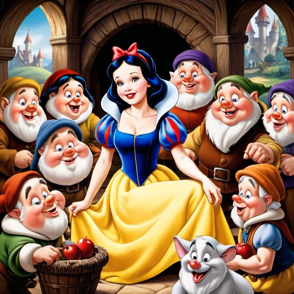 Prompt: Snow White and the seven dwarves