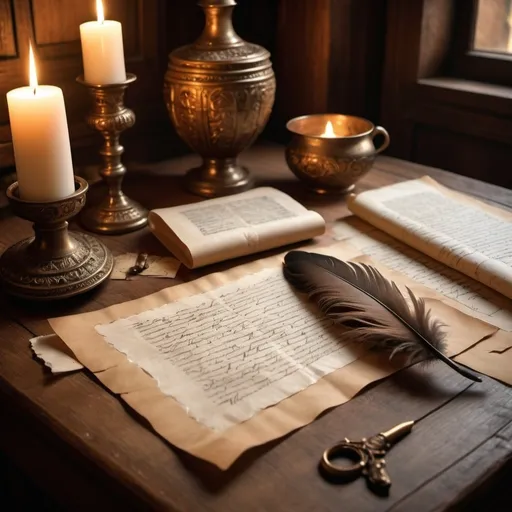 Prompt: feather quill medieval documents