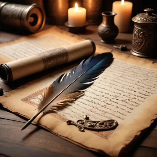 Prompt: feather quill medieval documents