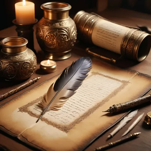 Prompt: feather quill medieval documents