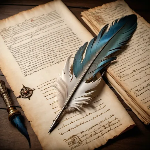 Prompt: feather quill medieval documents