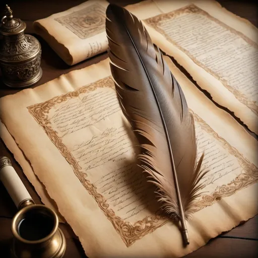 Prompt: feather quill medieval documents