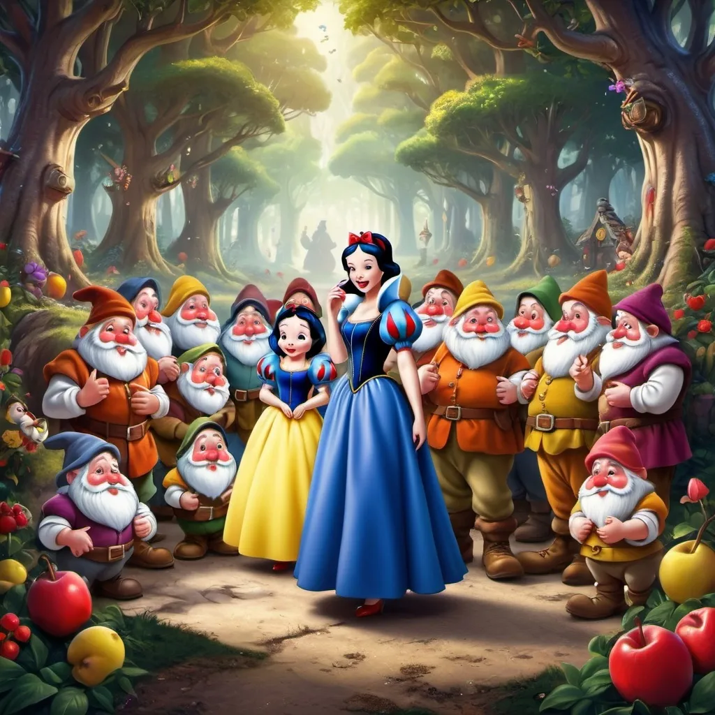 Prompt: Snow White and the seven dwarves