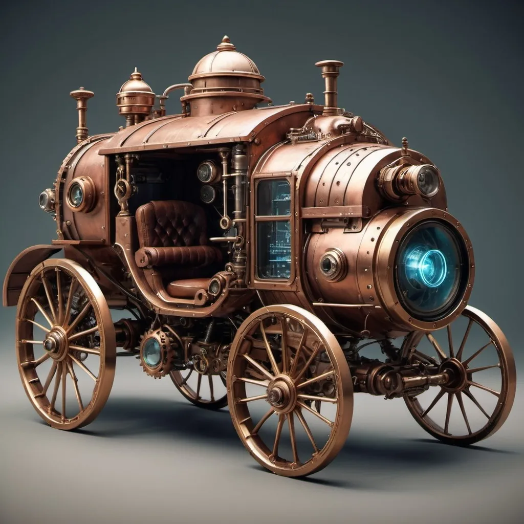 Prompt: Combine Victorian-era aesthetics with futuristic technology, creating intricate steampunk gadgets or vehicles.

