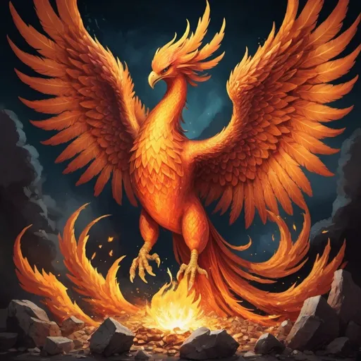 Prompt:  Illustrate scenes from mythology or folklore, such as a phoenix rising from ashes or a dragon guarding a treasure trove.
