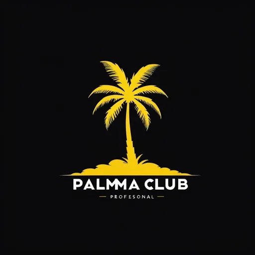 Prompt: Sleek, professional logo design for Palma Club, black and yellow color scheme, high contrast, modern, bold font, stylish palm tree silhouette, urban chic, nightclub branding, minimalist, high quality, vibrant yellow, deep black, modern design, professional finish