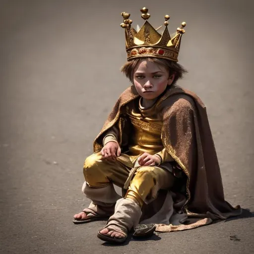 Prompt: The little king in the costume of a beggar