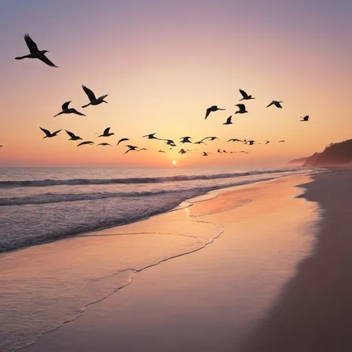 Prompt: peaceful nature 
birds
beach
sunrise 